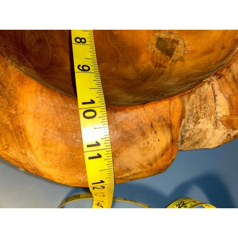 Rustic Teak Wooden‎ Bowl Live Edge Hand Carved Natural Wood Decorative Accent